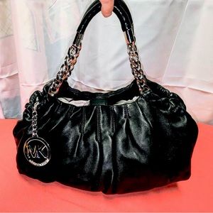 Authentic Michael Kors Black & Silver Chain Lambskin Shoulder Bag